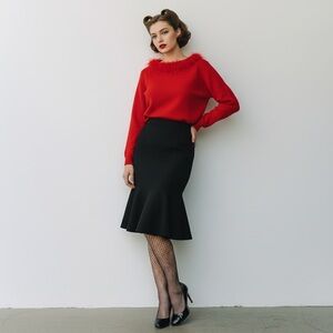 Max Studio Red Feather-Trimmed Holiday Sweater